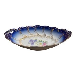 Vintage LS&S Carlsbad Austria Porcelain Oval Serving Dish Cobalt Blue Gold Gilt